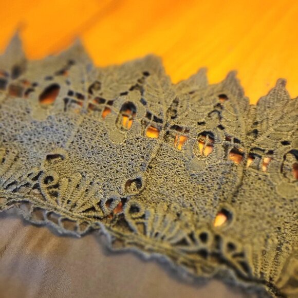 Haute Monde Lace Adorned Olive Boho Open Neck/Off Shoulder Dress - Size L - Picture 14 of 14